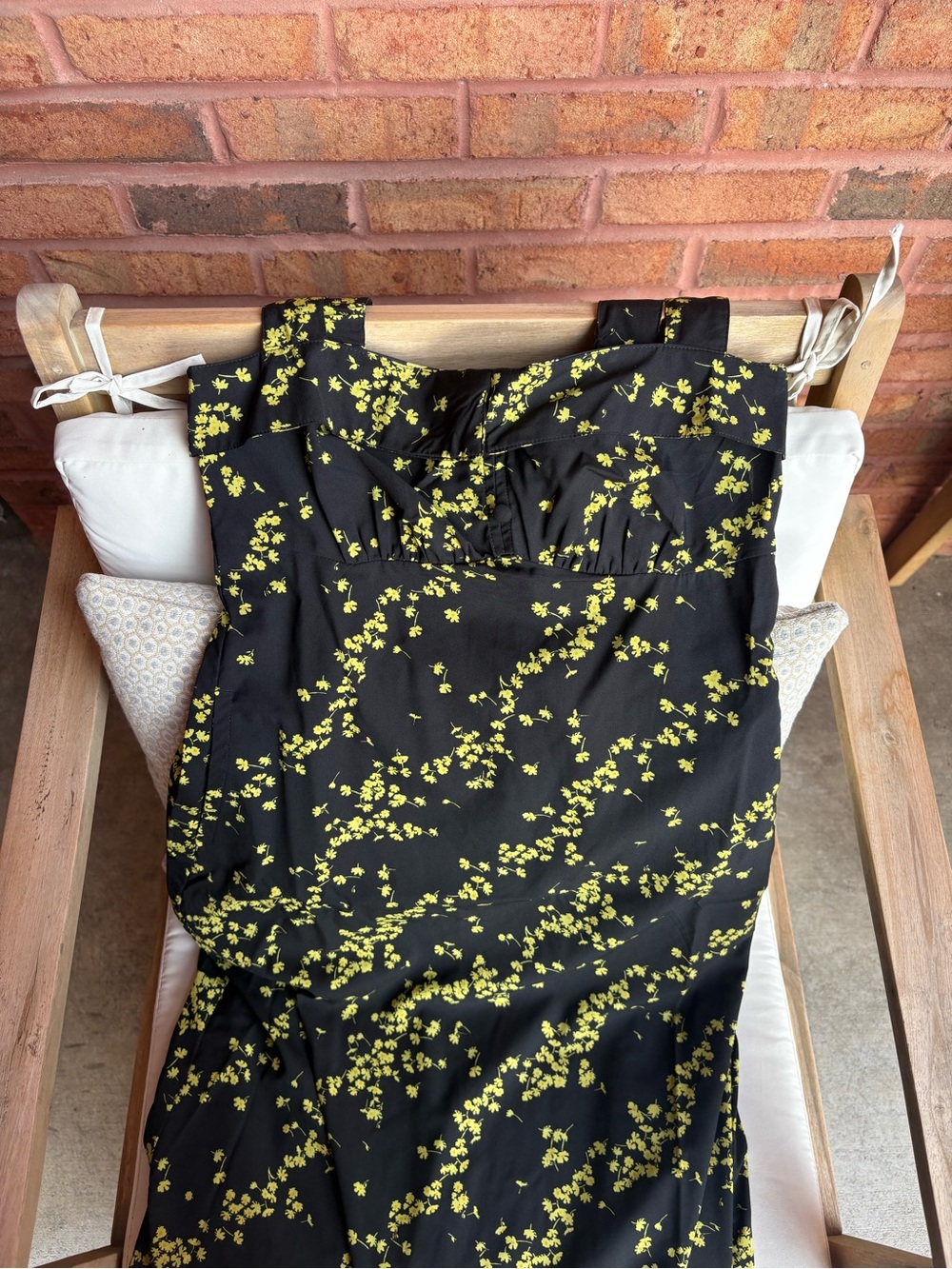 Black & Yellow Ditsy Floral Wide-Strap Midi Dress